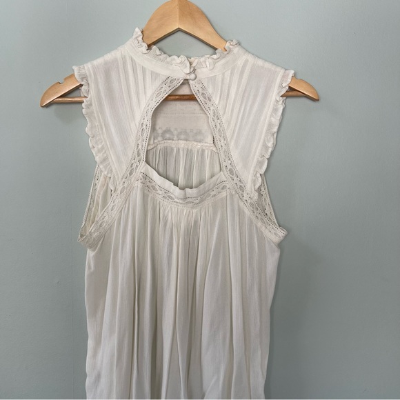 Anthropologie Flowy Long Tank Ruffle Collar &‎ Lace Detailing Ivory Size … - Picture 6 of 8